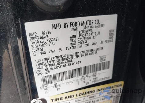 2017 Lincoln Navigator Select z USA, uszkodzony, nr VIN 5LMJJ2JT0HEL01753